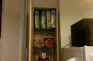 This is the pantry of someone who buys Chex by the carton. Not to mention bulk coffee (yes, I'm hooked again).