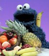 Cookie monster with fruit