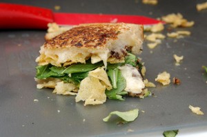 spinach, potato chip grilled cheese sandwich